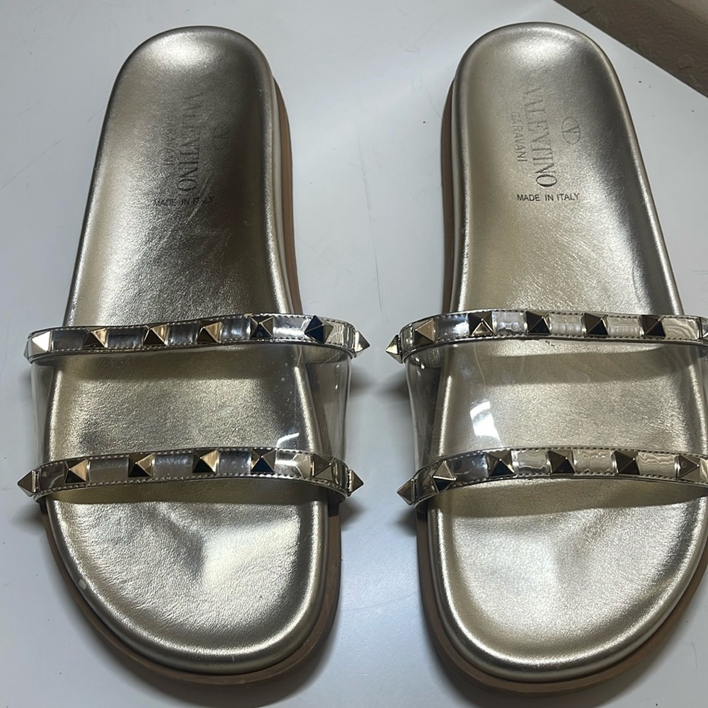 Valentino Garavani Gold Slide Sandals